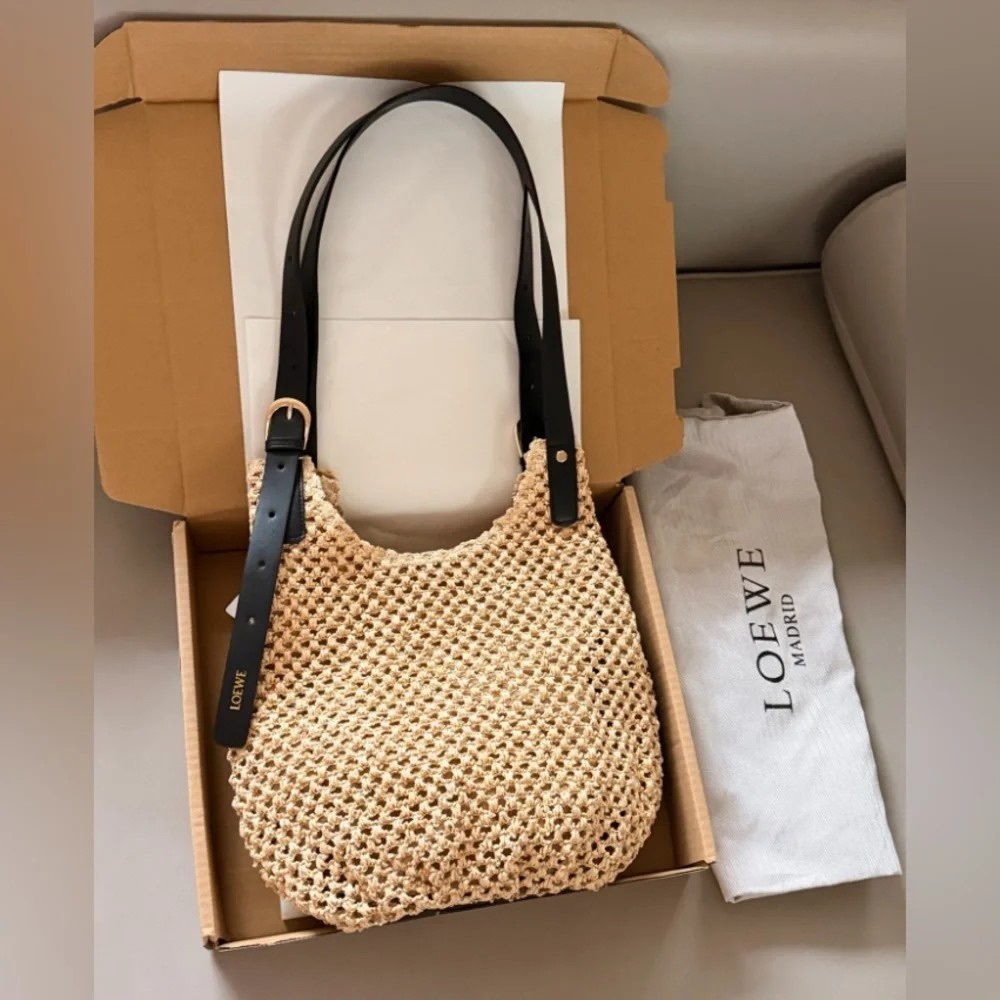 🌴LOEWE Straw Tote Bag Medium Shoulder Bag 32x28cm - Picture 3 of 9